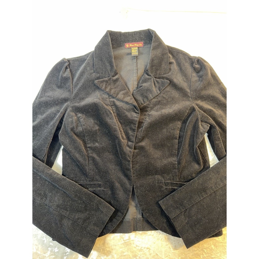 Vintage Forever Twenty One Womens L Black Velvet Blazer Jacket Y2K Puff Sleeve